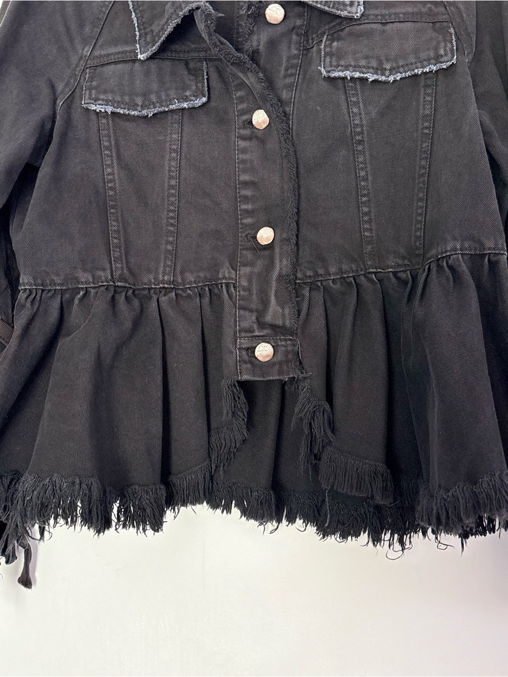 Free People Willow Black Denim Peplum Jacket Size XS-Small Grunge Whimsigoth A93 - Picture 9 of 16
